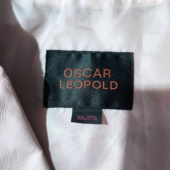 Oscar Leopold Leather Jacket Womens XXL Light Pink Belted Lined Short Jacket - Picture 5 of 9